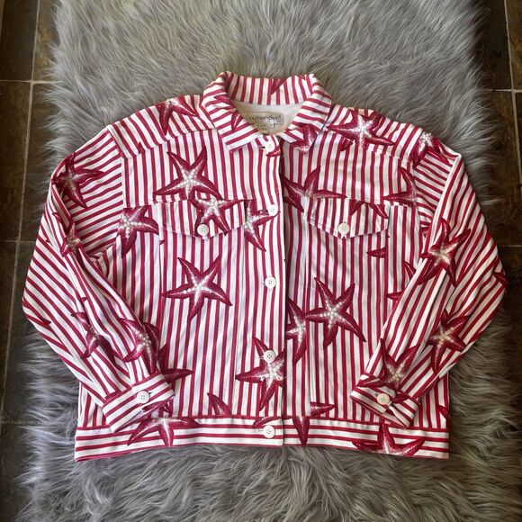 Outlander Tops - Vintage Outlander Plus Size 1x Women Button Up Top Jacket Red White Starfish